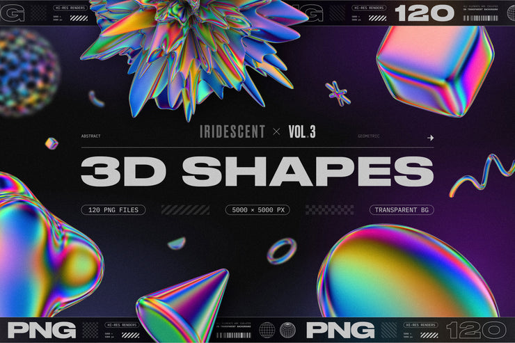 120 Iridescent Geometric 3D Shapes Pack vol.3