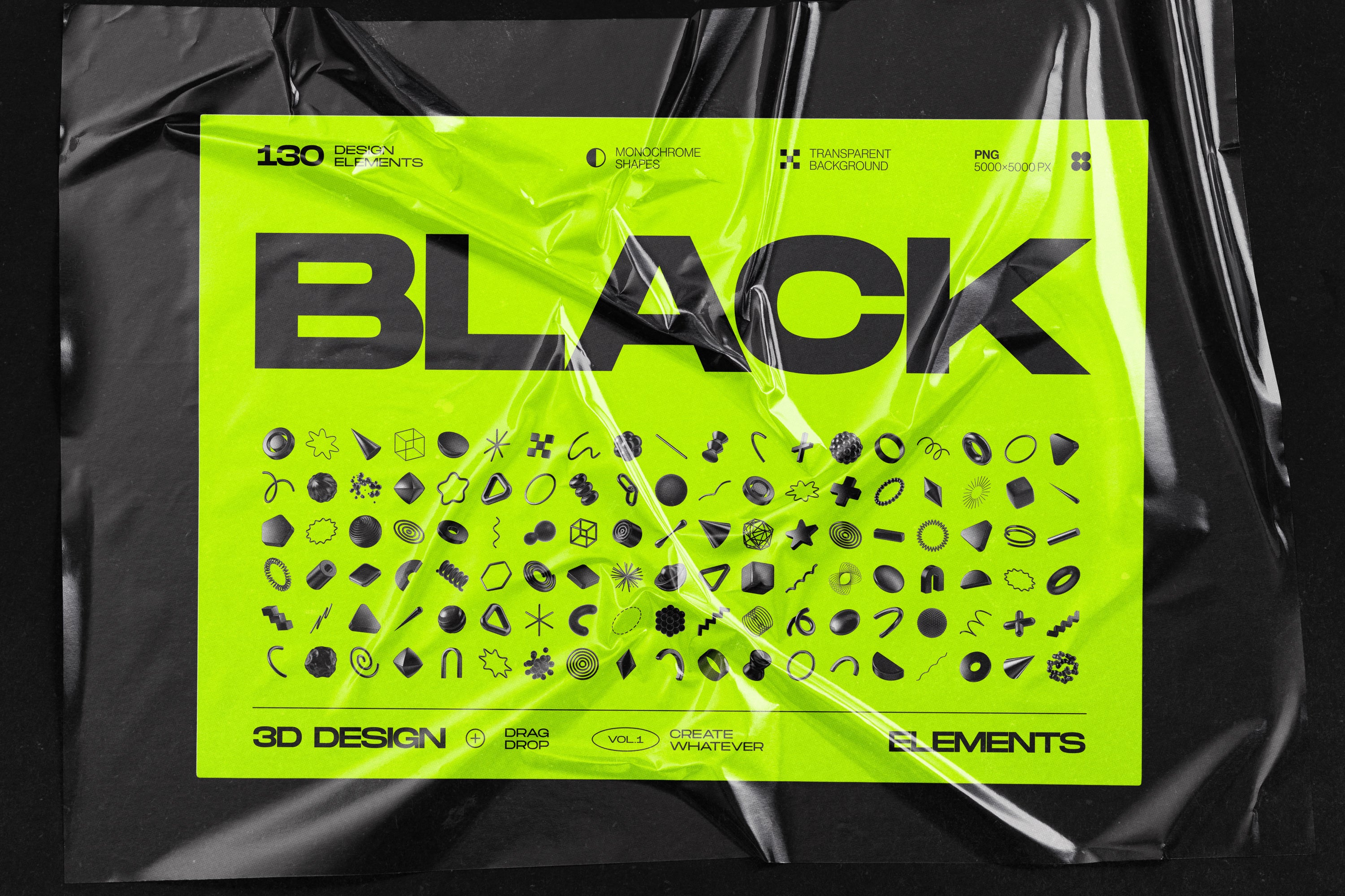 130 Black 3D Elements Collection Vol.1