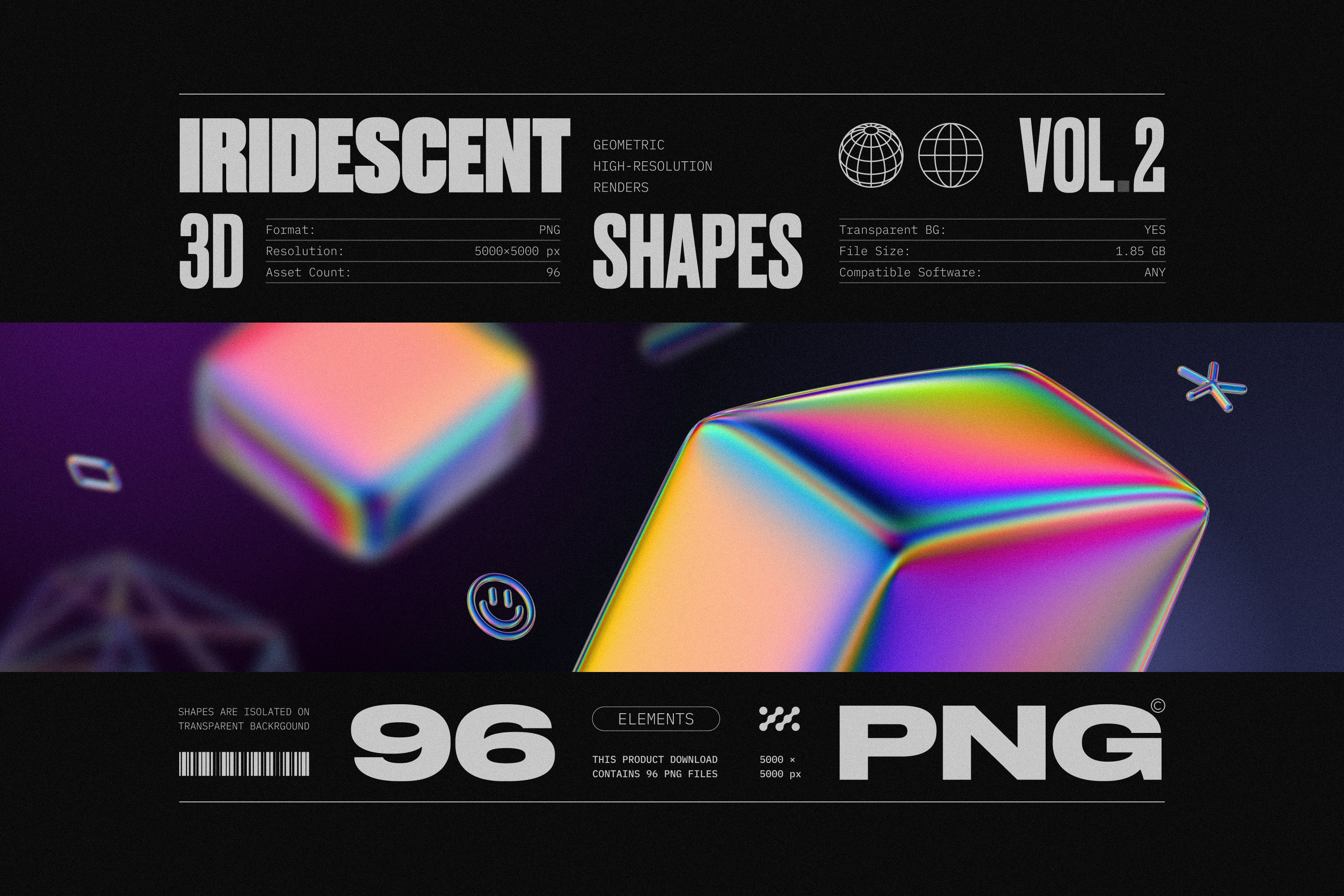 Iridescent Geometric 3D Shapes Pack vol.2