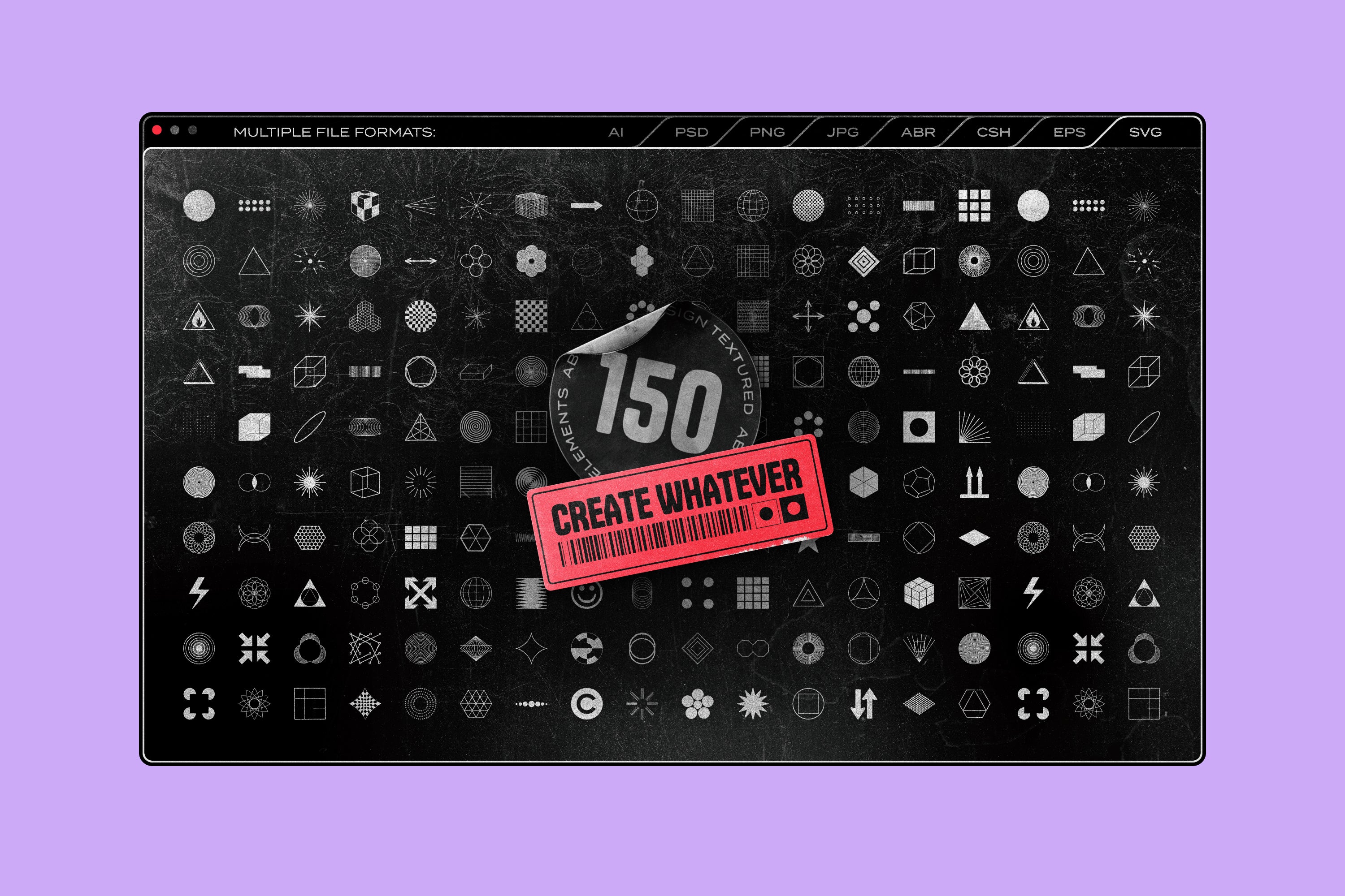 150 Retro-Futuristic Textured Shapes Pack